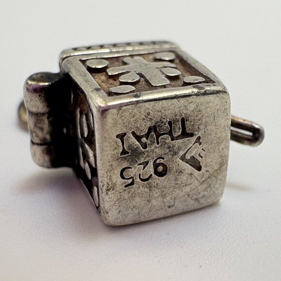 VTG Sterling Silver 925 Israel Square Poison Box Charm Small Pendant .50" Square - Picture 12 of 12